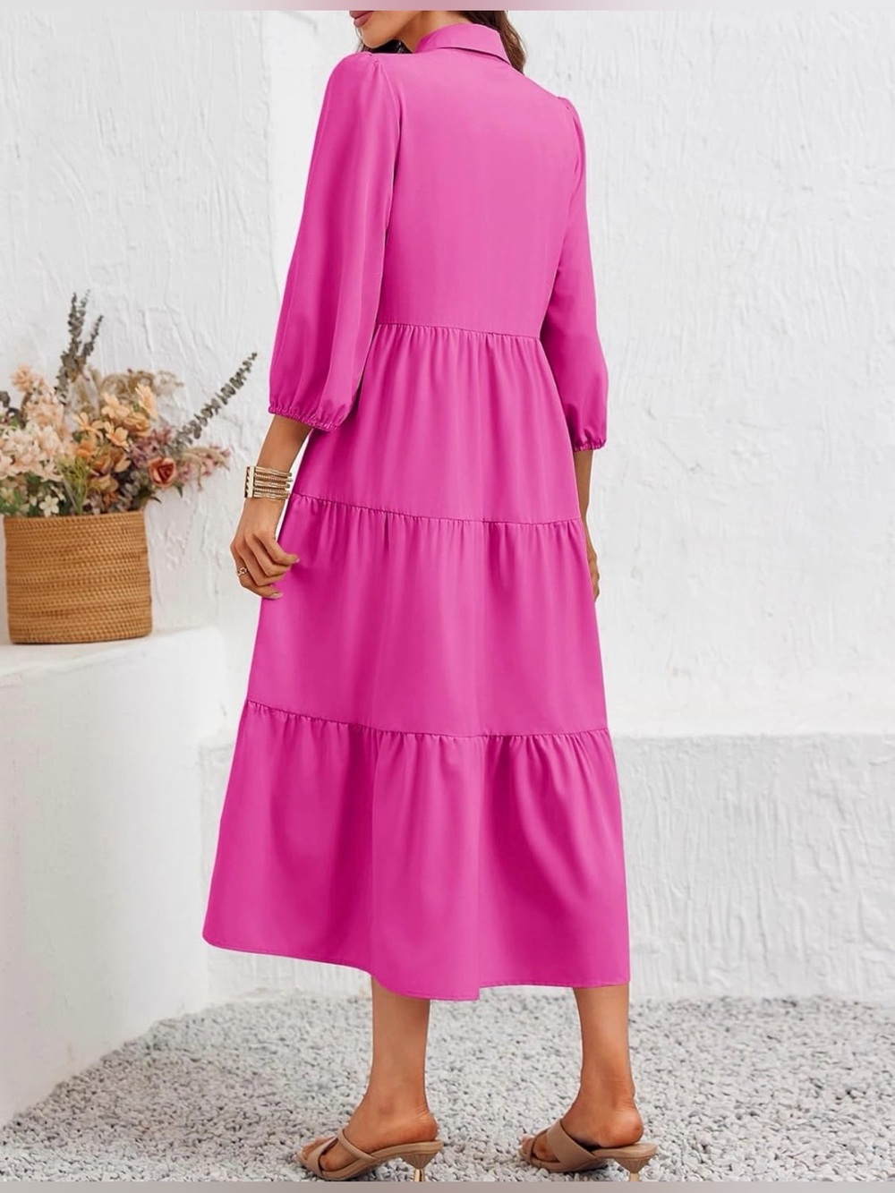 NWOT Rose Pink Tiered Maxi Shirt Dress with Button Front, XXL - Picture 2 of 11